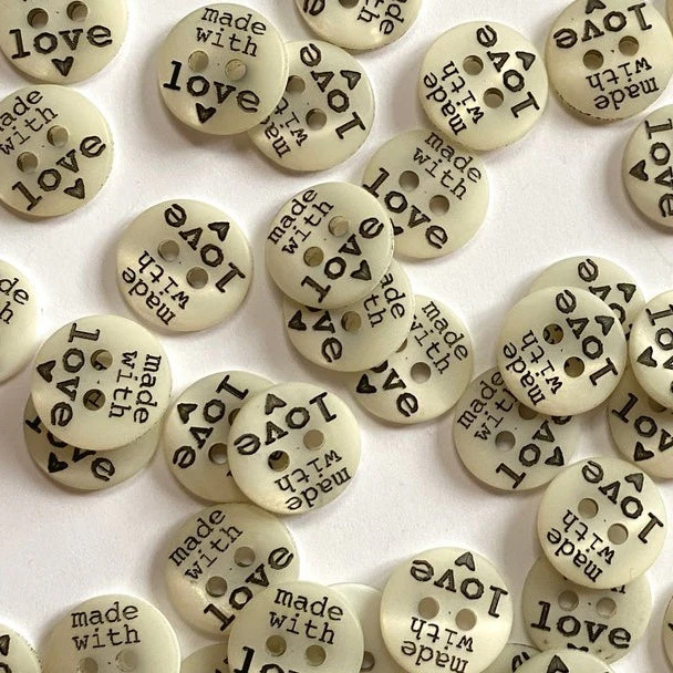 12mm - Made with Love Buttons - Black